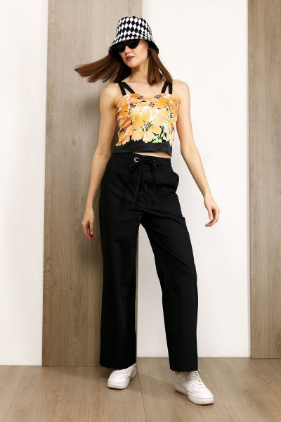 Оранжевый кроп-топ из текстиля на тонких бретельках Condra 16180 оранжевый-черный - фото 2