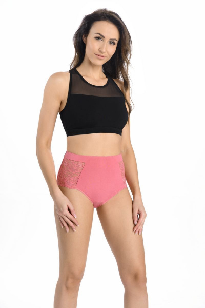 Трусы-слип с фигурными вставками из кружева и трикотажа Teyli 1122 коралл - фото 1
