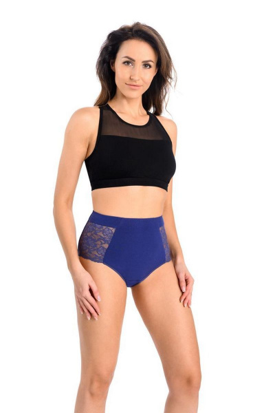 Трусы-слип из эластичного трикотажа и кружева с высокой талией Teyli 1122 джинс - фото 1