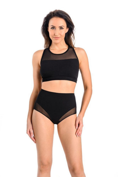 Трусы-слип с фигурными сетчатыми вставками из кружева и трикотажа Teyli 1123 черный - фото 1