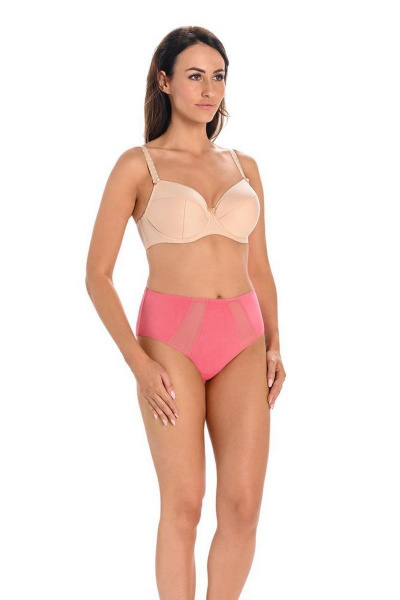 Трусы средней линии талии из трикотажа и кружева Teyli 1125 коралл - фото 1