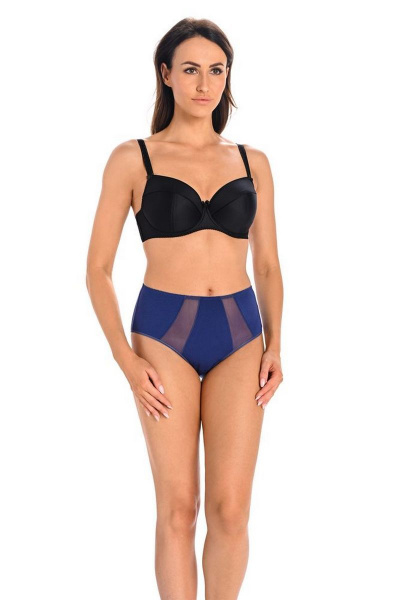 Трусы средней линии талии с прозрачными кокетками из трикотажа Teyli 1125 джинс - фото 1