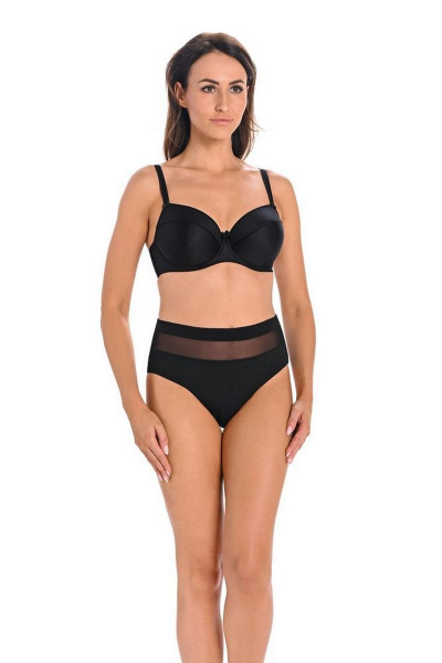 Трусы средней линии талии из трикотажа и кружева с сетчатой кокеткой Teyli 1126 черный - фото 1