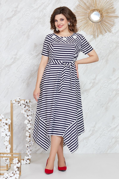 Платье полосковое из вискозы с съемным поясом Mira Fashion 5124 - фото 1