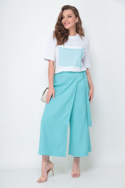 Брюки, майка Michel chic 1304 белый-бирюза - фото 3