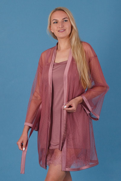 Домашний розовый халат из сетки на круглый год Belarusachka СД4894кофе кофе к - фото 3
