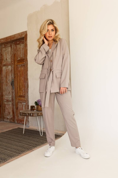 Брюки и жакет из текстиля с кулиской и классическим кроем SandyNa 130513 жемчужно-серый - фото 2