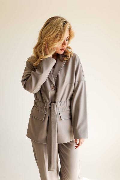 Брюки и жакет из текстиля с кулиской и классическим кроем SandyNa 130513 жемчужно-серый - фото 10