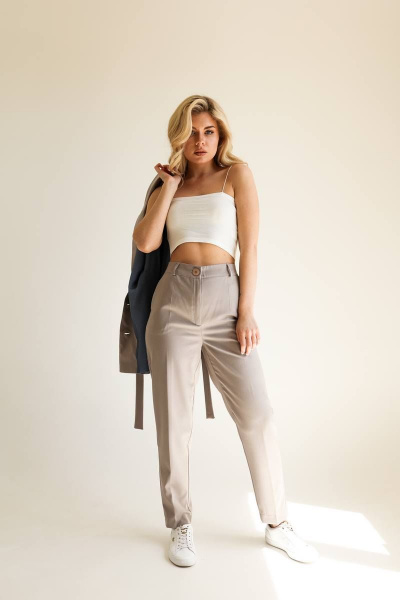 Брюки и жакет из текстиля с кулиской и классическим кроем SandyNa 130513 жемчужно-серый - фото 8