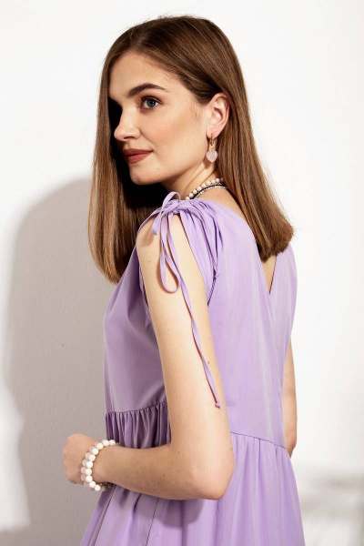 Миди платье из хлопка с диагональными подрезами и воланами Nova Line 50241 лавандовый - фото 4