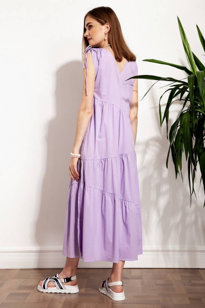 Миди платье из хлопка с диагональными подрезами и воланами Nova Line 50241 лавандовый - фото 3