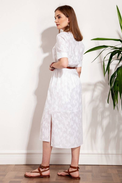 Миди-платье-рубашка из хлопка с карманами и сборкой на резинке Nova Line 50252 молочный - фото 3