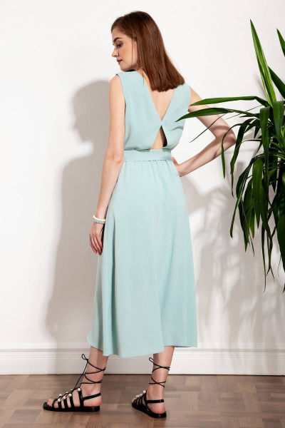Элегантное платье из струящейся ткани с разрезом и поясом Nova Line 50257 мятный - фото 2