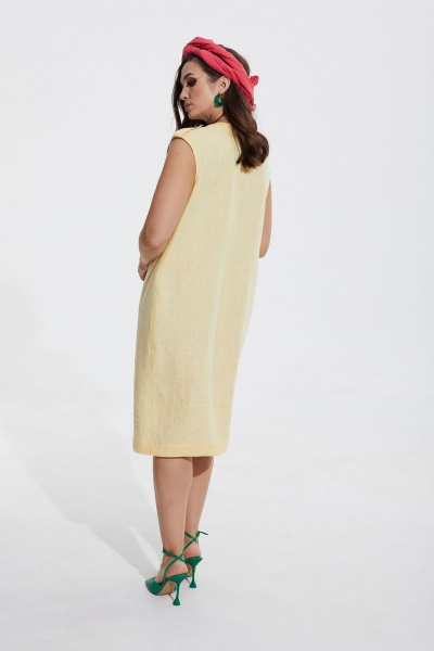 Платье приталенное с вышивкой и кокеткой из льна MALI 422-029 желтый - фото 11