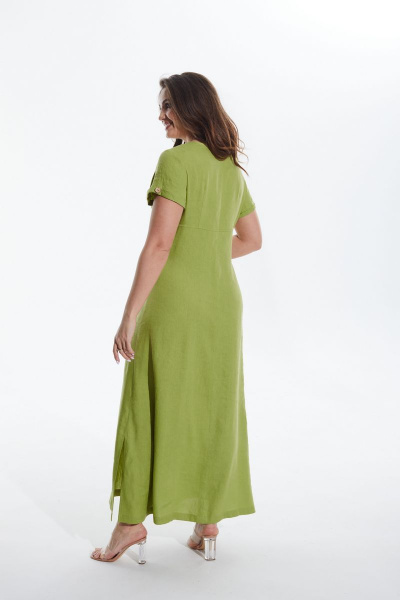Ленистое длинное платье с накладными карманами и разрезами MALI 422-040 салат - фото 8