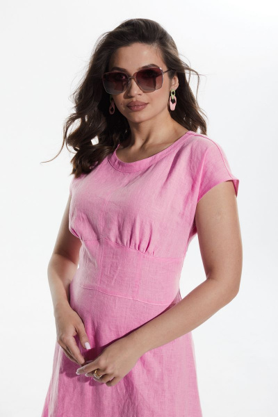 Платье с корсетной вставкой и расклешением из льна MALI 422-061 розовый - фото 5