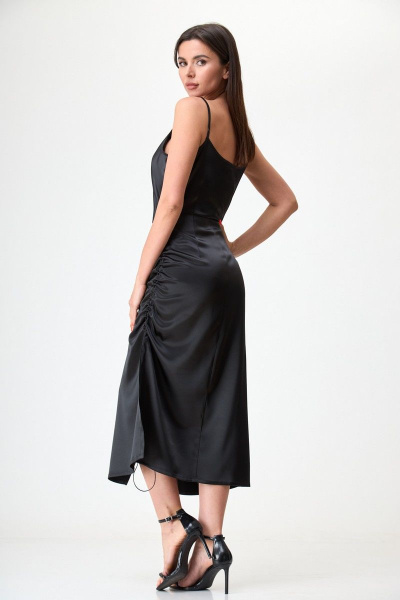 Черное миди платье на брителях с разрезом и регулировкой Anelli 1292 лакрица - фото 6
