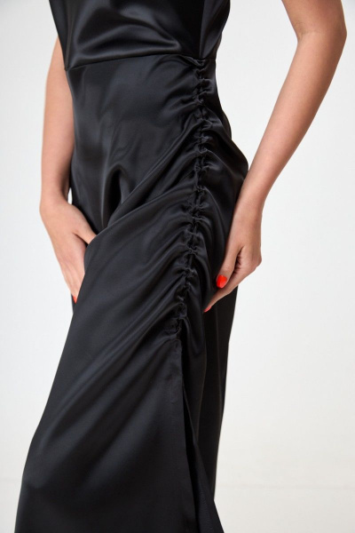 Черное миди платье на брителях с разрезом и регулировкой Anelli 1292 лакрица - фото 5