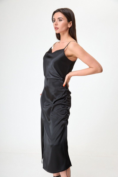 Черное миди платье на брителях с разрезом и регулировкой Anelli 1292 лакрица - фото 4