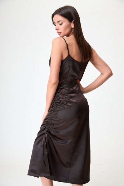 Коричневое миди платье с разрезом, шнурком и регулировкой Anelli 1292 горький_шоколад - фото 5