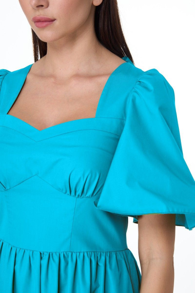 Голубое миди платье из хлопка с рукавами из сборки и бантом Anelli 1058 голубой - фото 3