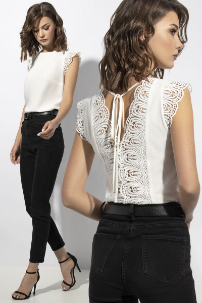 Блуза с кружевной окантовкой и завязками на спине VIZAVI 673 молочный - фото 1
