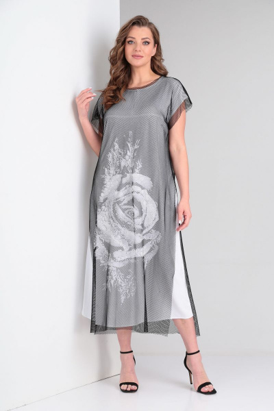 Платье Диомант 1183 белый+черный - фото 1