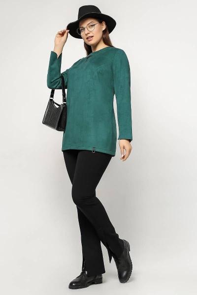 Демисезонный джемпер из искусственной замши с кокетками La rouge 3197 малахит - фото 3