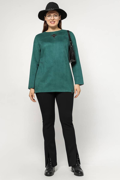 Демисезонный джемпер из искусственной замши с кокетками La rouge 3197 малахит - фото 2