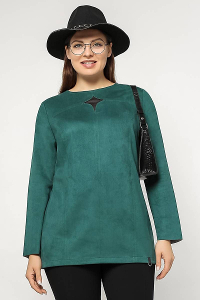 Демисезонный джемпер из искусственной замши с кокетками La rouge 3197 малахит - фото 1