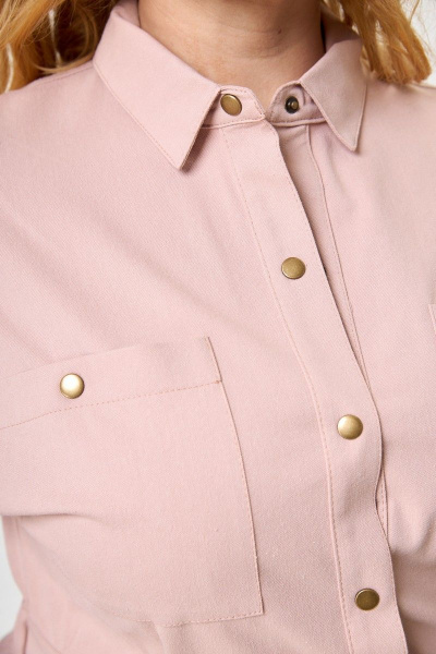 Платье из текстиля с накладными карманами и резинкой по талии Anelli 920 пудра - фото 5