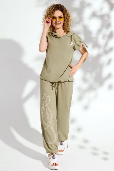 Блуза, брюки Euromoda 099/1 светлый-хаки - фото 1