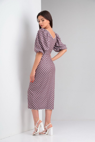 Летнее платье прилегающего силуэта с кружевными деталями LadisLine 1456 кофе - фото 5