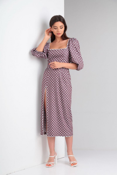 Летнее платье прилегающего силуэта с кружевными деталями LadisLine 1456 кофе - фото 4