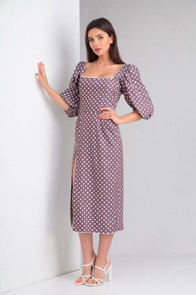 Летнее платье прилегающего силуэта с кружевными деталями LadisLine 1456 кофе - фото 3