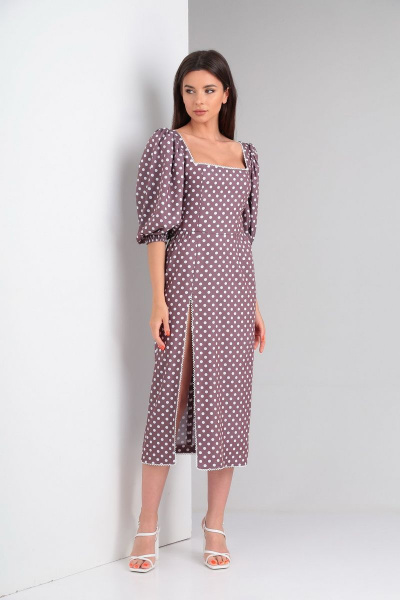 Летнее платье прилегающего силуэта с кружевными деталями LadisLine 1456 кофе - фото 2