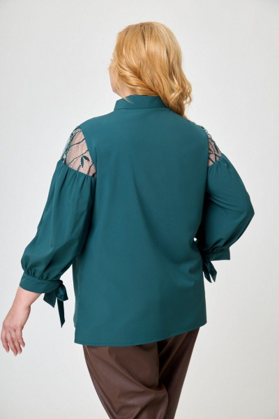 Блуза с кружевными рукавами и полосками из вискозы Anelli 997 зеленый_дымчатый - фото 5