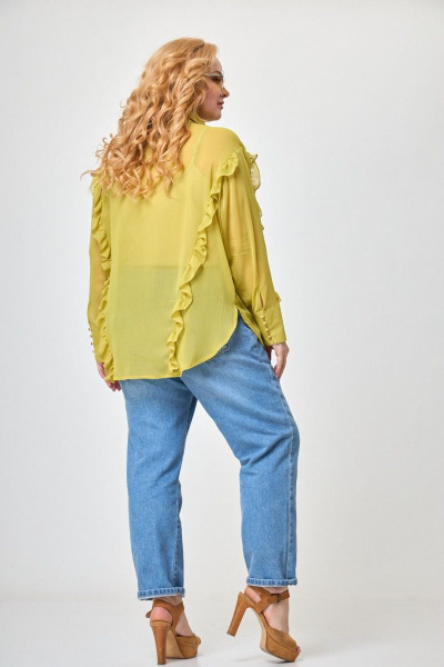 Летний желтый комплект оверсайз блуза и топ с рюшей Anelli 1243 шартрез - фото 5