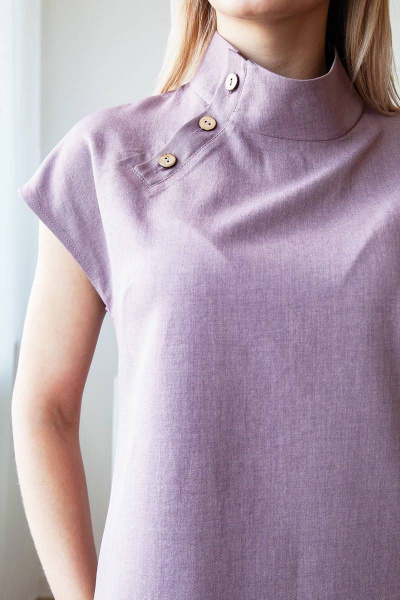 Блуза из льняного текстиля с воротником-стойкой на лето ARTiMODA 122-02 капучино - фото 5