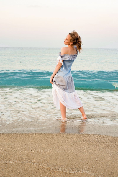 Платье А-силуэта безрукавное из текстиля с кокетками Barbara Geratti С2794BG белый/голубой - фото 3