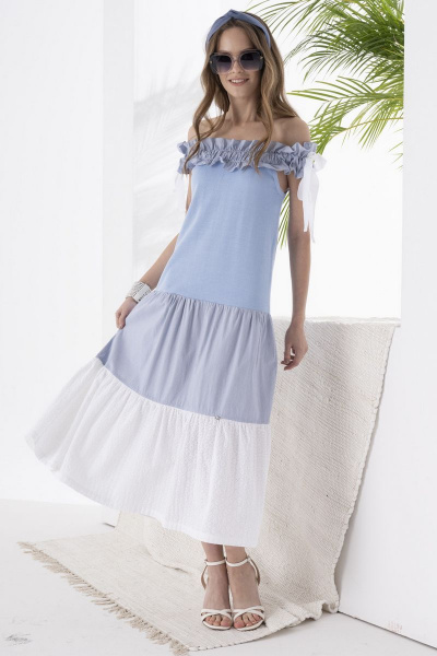 Платье А-силуэта безрукавное из текстиля с кокетками Barbara Geratti С2794BG белый/голубой - фото 1