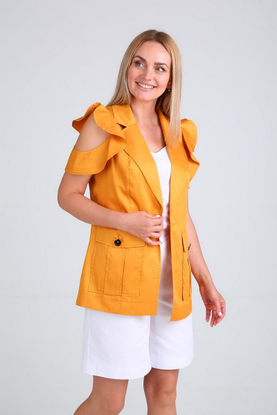 Комплект жилет, шорты и топ из хлопка с дизайнерскими деталями Gamma Gracia 378 белый-оранжевый - фото 4