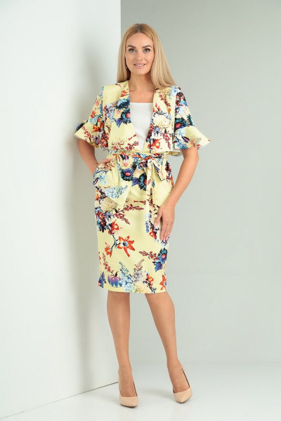 Жакет, топ, юбка Gamma Gracia 545-а желтый-синие-цветы - фото 1