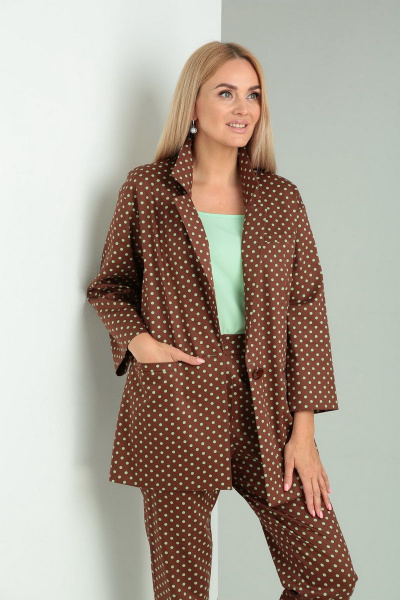 Брюки, жакет, топ Gamma Gracia 547 шоколад-салатовый-горох - фото 2