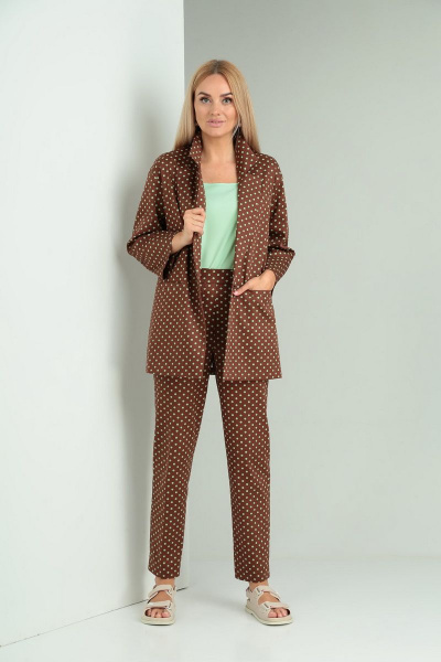 Брюки, жакет, топ Gamma Gracia 547 шоколад-салатовый-горох - фото 1