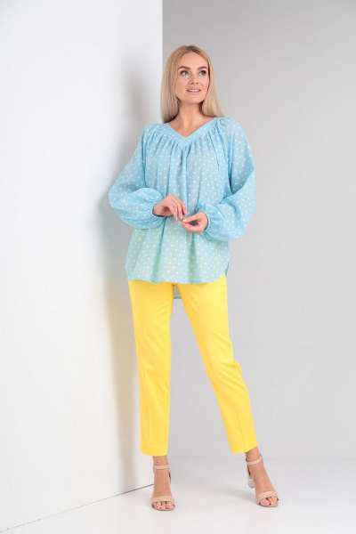 Блуза, брюки Gamma Gracia 567 желтый-голубой-белый-горох - фото 3