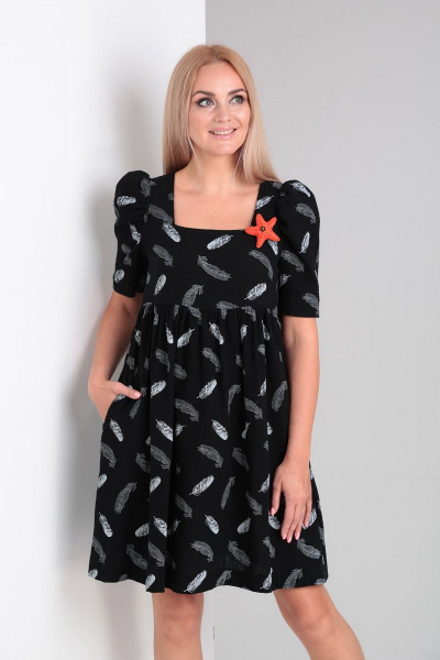 Платье Gamma Gracia 576 черный-белые-перья - фото 2