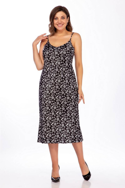 Черное платье Миди с атласным блеском и крой «по-косой» LaKona 1445 черно-белый_в_горох - фото 1