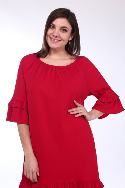 Платье летнее с воланами и резинкой на горловине Lady Style Classic 1294/2 красные_тона - фото 3