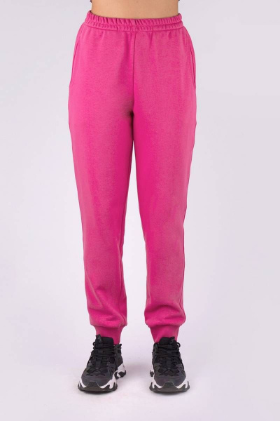 Брюки из футера с начесом и высокой посадкой в нежных оттенках Verally 449-1 фуксия - фото 2